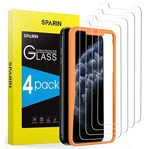 Book Cover SPARIN Screen Protector for iPhone Xs Max, [4 Pack] 9H Hardness Tempered Glass for iPhone Xs Max 6.5 inch [Alignment Frame] [Scratch Proof ] [Bubble Free] [High Responsive]