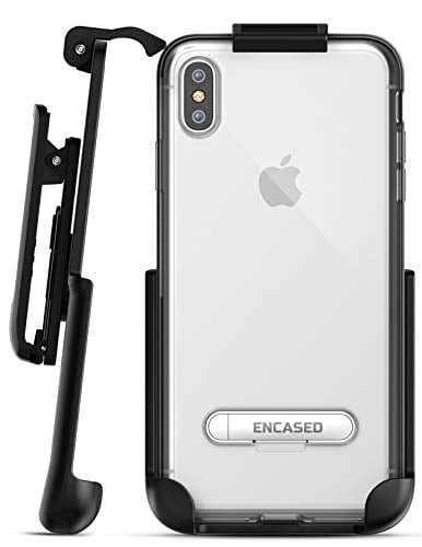 Book Cover Encased iPhone Xs MAX Belt Clip Clear Case with Holster Clip, Ultra Slim Fit Transparent Cover with Metal Kickstand and Belt Holder (Reveal Series) for Apple iPhone Xs MAX Phone (Clear/Black)