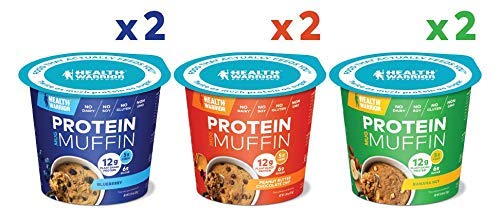 Book Cover HEALTH WARRIOR Protein Mug Muffins, Variety Pack, 12g Plant-Based Protein, Gluten Free, Vegan, Low Sugar, Non-GMO, 2.01oz cups (Pack of 6)