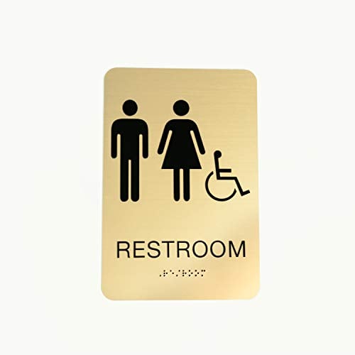 Book Cover Unisex & Gender Neutral ADA Restroom (Bathroom) Modern Chic Signs w/Braille (Gold)