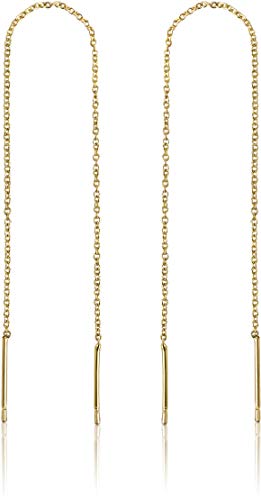 Book Cover Stunning Gold Threader Earrings | 14k Gold Dipped Thread Earrings For Women | Dangling Chain Earrings | Chain Earrings For Women | Long Gold Drop Threader Earrings