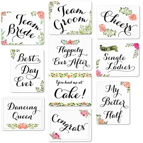 Book Cover Wedding Photo Booth Sign Props - Set of 5 - Double Sided, Floral Style Hard Plastic Prop Signs