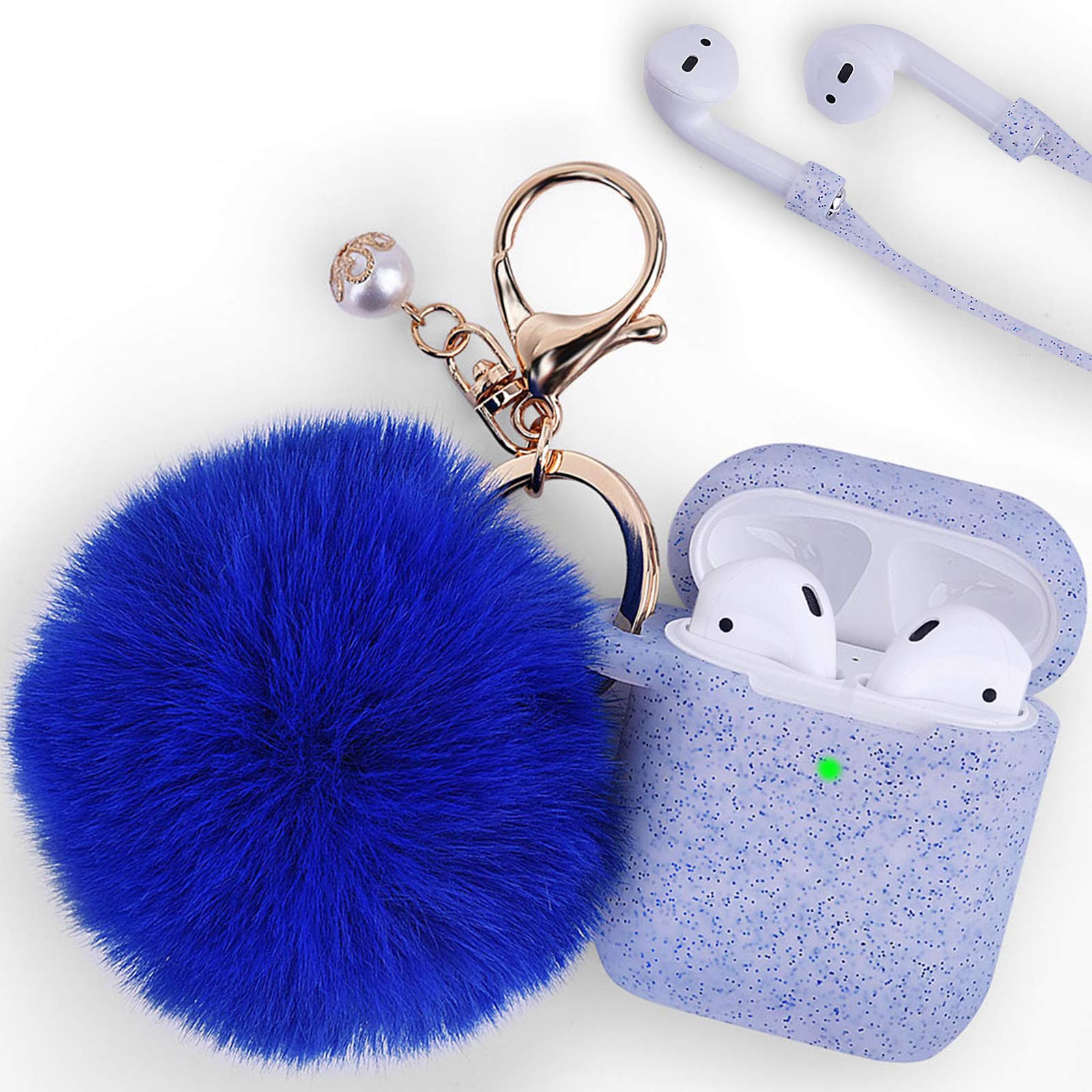 Book Cover Filoto Case for Airpods, Airpod Case Cover for Apple Airpods 2&1 Charging Case, Cute Air Pods Silicone Protective Accessories Cases/Keychain/Pompom/Strap, Best Gift for Girls and Women, Sapphire Blue