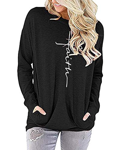 Book Cover ZILIN Women's Casual Letter Print Crewneck T-Shirt Long Sleeve Tunic Tops Sweatshirt with Pockets