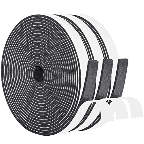 Book Cover Door Weather Stripping Adhesive Foam Tape Insulation Soundproofing Neoprene Rubber 1/2 Inch Wide X 1/8 Inch Thick X 50 Feet Long (3 Rolls of 16.5 Ft Long Each)