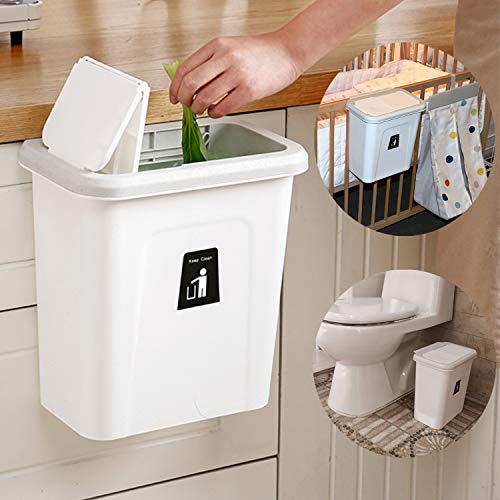 Book Cover KaryHome Small Trash Can with Lid for Kitchen Cabinet Door,Diaper Pail,Hanging Garbage Can for Baby Crib and Narrow Spaces,2.6 Gallon White