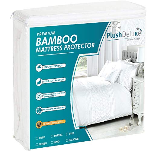 Book Cover PlushDeluxe Premium Bamboo Mattress Protector â€“ Waterproof, Hypoallergenic &Ultra Soft Breathable Bed Mattress Cover for Maximum Comfort & Protection - PVC, Phthalate (California King)