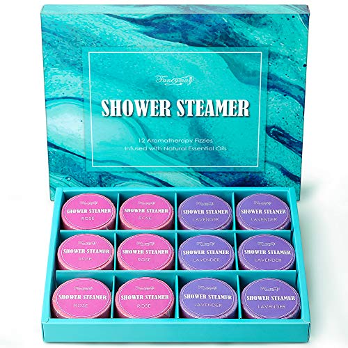 Book Cover Shower Bombs Gift Set, 12 Aromatherapy Shower Steamers Vapor Tablets for Vaporizing Spa Shower, Bath Bombs for Shower, Shower Melts, Valentine Gift for Men and Women (Light Lavender& Rose)