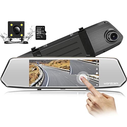 Book Cover 7-Inch Touch Screen Backup Camera Mirror Dash Cam 1080P Front and Rear Dual Lens with Waterproof Rearview Reversing Camera(Free 16GB SD Card)