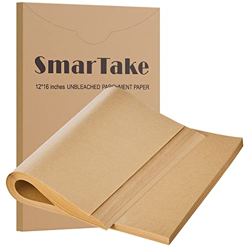Book Cover SMARTAKE 200 Pcs Parchment Paper Baking Sheets, 12x16 Inches Non-Stick Precut Baking Parchment, Perfect for Baking Grilling Air Fryer Steaming Bread Cup Cake Cookie and More (Unbleached)