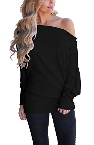 Book Cover Lacozy Women's Off Shoulder Long Sleeve Oversized Pullover Sweater Knit Jumper Loose Tunic Tops
