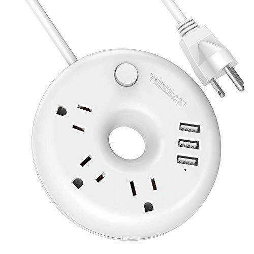 Book Cover Travel Power Strip, TESSAN Power Strip with USB, 3 Outlets 3 USB for Cruise Trip, Portable Desktop Charging Station 5 Ft Extension Cord, for Business Trip, Home and Hotel