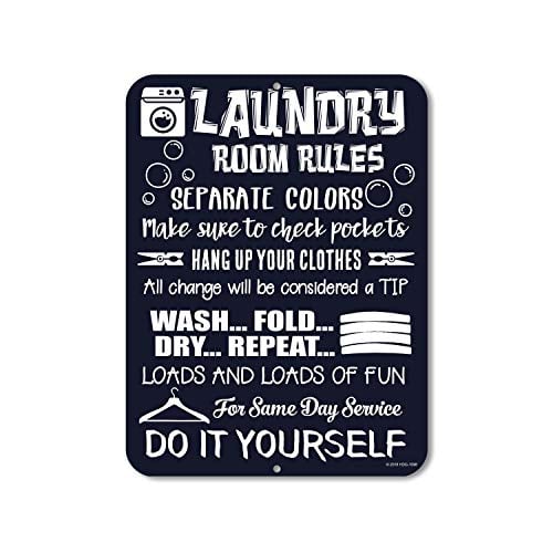 Book Cover Laundry Room Decor, Laundry Room Rules, 9 inch x 12 inch Novelty Tin Funny Laundry Signs