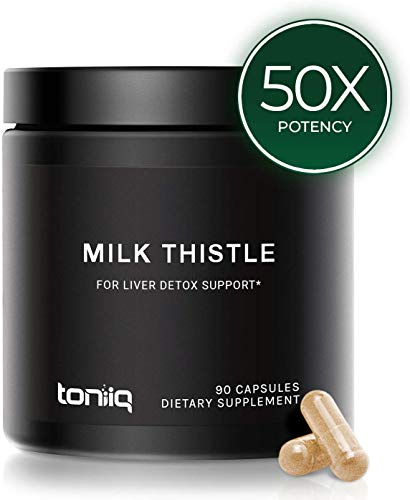 Book Cover Ultra High Strength Milk Thistle Capsules - 25,000mg 50x Concentrated Extract - The Strongest Milk Thistle Supplement Available - 80% Silymarin - Liver Support Supplement - 90 Capsules