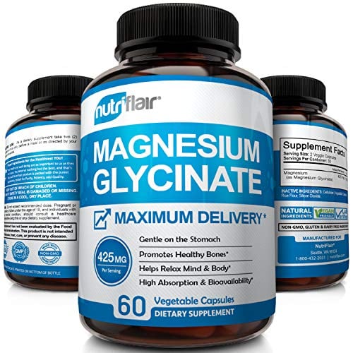 Book Cover NutriFlair Magnesium Glycinate Supplement (425mg) High Potency and Absorption | Advanced Complex Promotes a Calm Mind and Relaxed Body | Maximum Delivery
