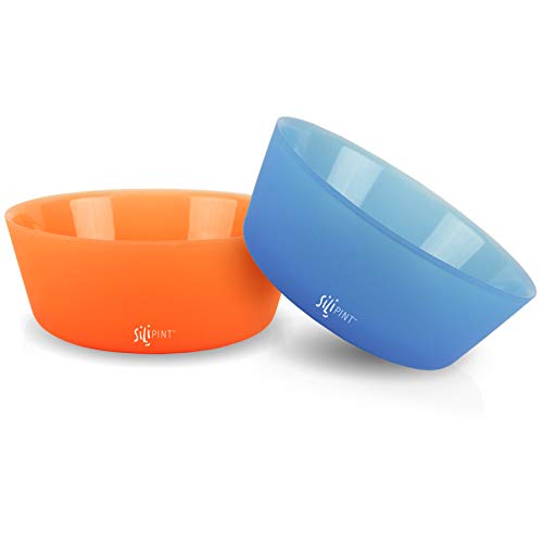 Book Cover Silipint Silicone Bowl Set, U.S. Patented, Unbreakable, Flexible, Microwave Safe, Oven Safe, BBQ Safe, Indoor and Outdoor Use (2-Pack Blue, Tangerine)
