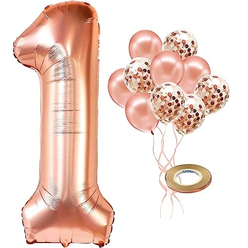 Book Cover KatchOn, Rose Gold 1 Balloon for First Birthday - Big, 40 Inch | One Balloon for First Birthday Balloons | First Birthday Decorations for Girl | Number 1 Balloons for 1st Birthday Girl Decoration