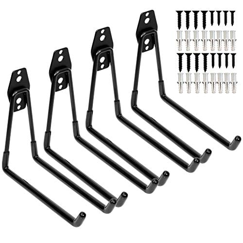 Book Cover Heavy Duty Garage Storage Utility Double Hooks,Extended Wall Mount Tool Holder Organizer for Ladders,Bike,Chair (4 Pack Black 7.5