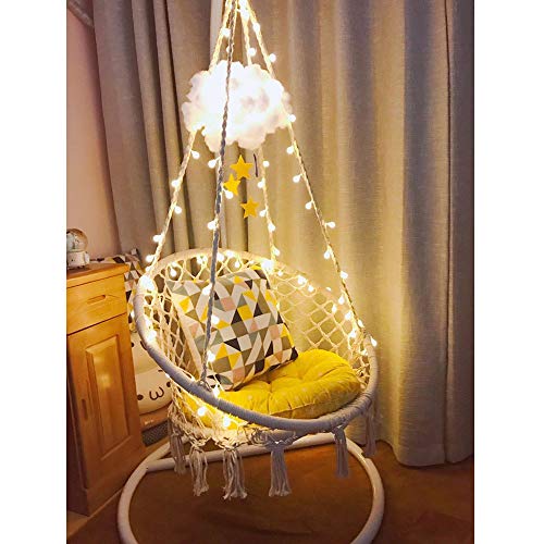 Book Cover Sonyabecca LED Hanging Chair Light Up Macrame Hammock Chair with 39FT LED Light for Indoor/Outdoor Home Patio Deck Yard Garden Reading Leisure Lounging Large Size(65x85cm)(Not Included Stand)