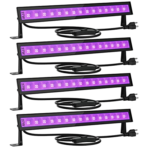 Book Cover Onforu 4 Pack 27W LED Black Lights, Blacklight Bars with Plug and Switch, IP66 Waterproof Black Lights for Glow Party, Halloween Decorations, Bedroom, Classroom, Body Paint, Stage Lighting, Black