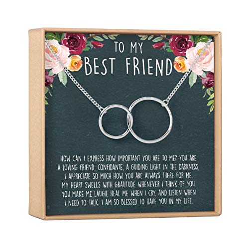 Book Cover Dear Ava Best Friend Necklace - Heartfelt Card & Jewelry Gift for Birthday, Holiday, More (2 Interlocking Circles Silver)