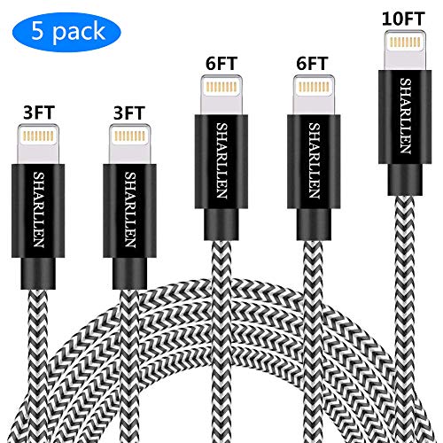 Book Cover iPhone Cable SHARLLEN 3FT/3FT/6FT/6FT/10FT Nylon Braided USB Charging&Syncing Cord Cell-Phone Charging Cable Compatible iPhone Charger XS/Max/XR/X/8 Plus/8/7/7Plus/6s P/6/6P/iPad White Black (5Pack)