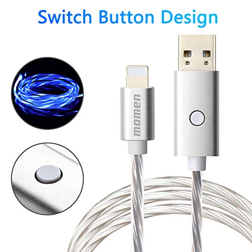 Book Cover LED Charging Cable 10ft Compatible for Phone Xs/XS Max/XR/X / 8/8 Plus / 7/7 Plus More, Momen LED Visible Flowing Charging Cord with 5 Light Modes(Blue Light)