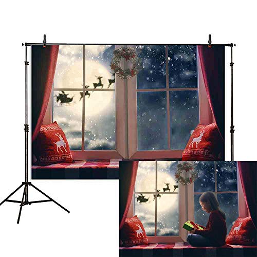 Book Cover Allenjoy 7x5ft Christmas Photography Backdrop Window Snowflake Pillow Sill Moon Reindeer Santa Garland Wreath Xmas Holiday Family Party Kids Background Decoration Banner Photo Booth Studio Prop