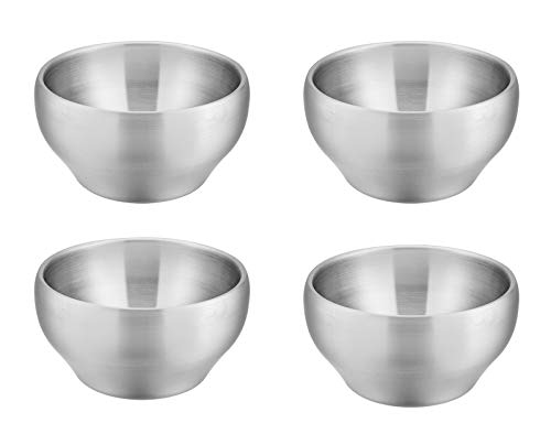 Book Cover E-far Bowls for Kids Toddlers, 12 Ounce Double-deck SUS304 Stainless Steel Bowls for Baby Children, Healthy & Matte Finish, Insulated & Shatterproof - Set of 4