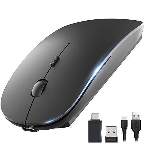 Book Cover OKIMO Rechargeable Wireless Mouse, 2.4Ghz Silent Computer Office Portable Slim Optical Mouse with USB Receiver Type-C, 3-Level Adjustable DPI for Laptop, Computer, MacBook, Notebook, PC (Black)
