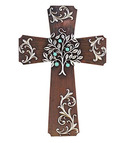 Book Cover LL Home Rustic Silver Tree Scrolly Wall Cross - Decorative Spiritual Art Sculpture Plaque