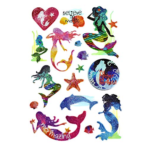 Book Cover Homeford Ocean Mermaid 3D Puffy Glitter Stickers, 16-Piece