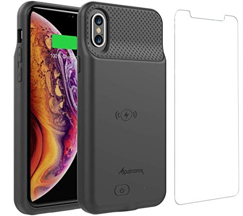 Book Cover Alpatronix iPhone Xs/X Battery Case, BXXs Slim Portable Protective Extended Charger Cover with Wireless Charging Compatible with iPhone X & iPhone Xs (5.8 inch) - (Black)