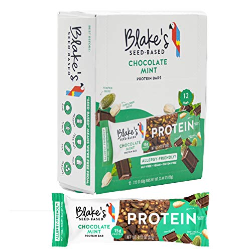 Book Cover Blake's Seed Based Protein Bar, Chocolate Mint, 15g Plant Protein, Vegan, Nut Free, Gluten Free, Dairy Free, Egg Free, 2.1oz (12 Bars)