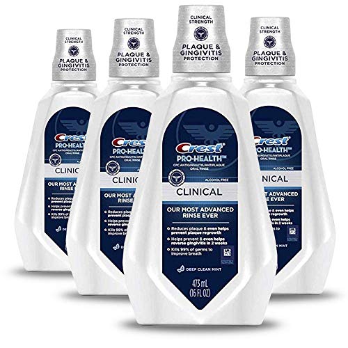 Book Cover Crest Pro-Health Clinical Mouthwash, Gingivitis Protection, Alcohol Free, Deep Clean Mint, 473 Ml, 4 Count