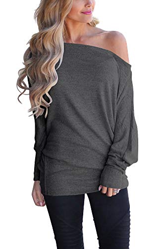 Book Cover INFITTY Women's Off Shoulder Loose Pullover Sweater Batwing Sleeve Knit Jumper Oversized Tunics Top