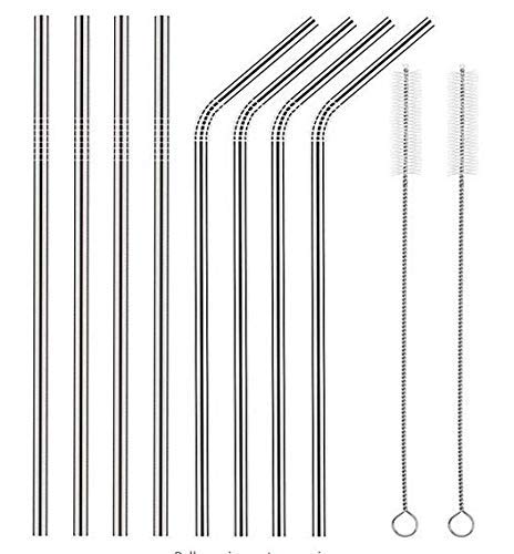Book Cover Metal Straws Stainless Steel 8 Pieces, Reusable Drinking Straw with 2 Cleaning Brush for Smoothie, Milkshake, Cocktail and Hot Drinks by Yodragon