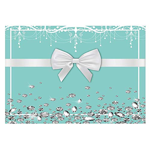 Book Cover Funnytree 7x5ft Breakfast Bowknot Co Blue Backdrop Turquoise Bow Diamonds Sweet 16 Birthday Party Background Bridal Shower Wedding Cake Table Decorations Photo Booth Banner