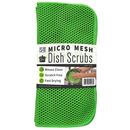 Book Cover S&T INC. Micro Mesh Fast Drying Kitchen Dish Cloths, Lime Green, 11.5 Inch x 11.5 Inch, 3 Pack
