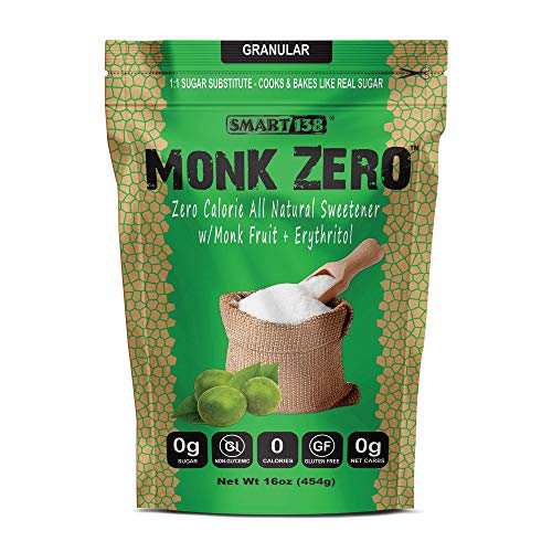 Book Cover Monk Zero - Monk Fruit Sweetener, Non-Glycemic, Keto Approved, Zero Calories, 1:1 Sugar Substitute (Granular, 16oz)