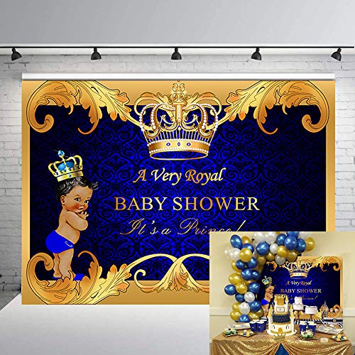 Book Cover GYA Royal Prince Baby Shower Backdrop Black Boy Gold Crown Photography Background 7x5ft Party Supplies