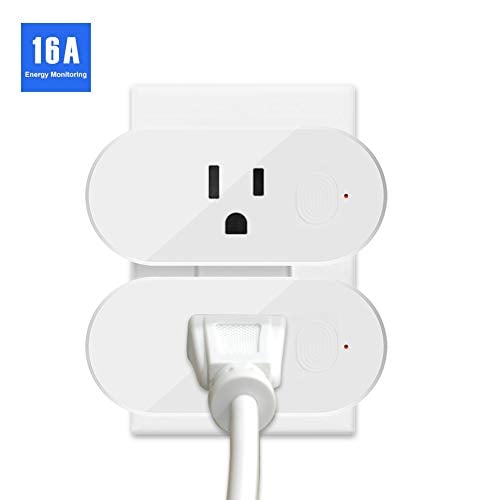 Book Cover Smart Plug, 2-in-1 Wifi Plug Outlet Work with Alexa Google IFTTT, App Remote Control, Timing Function Smart Socket, Mini Outlet with Energy Monitoring, No Hub Needed, 16A 2 Pack (White)