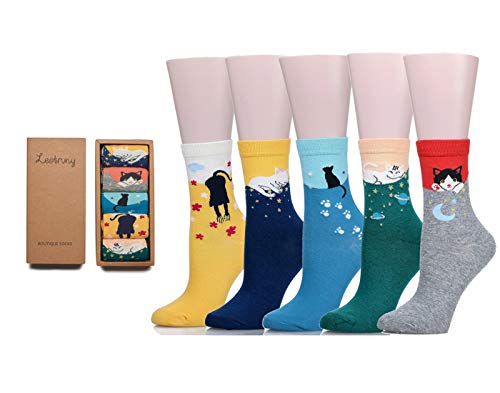 Book Cover Leotruny Women's Colorful Cute Cat Crew Socks with Gift Box
