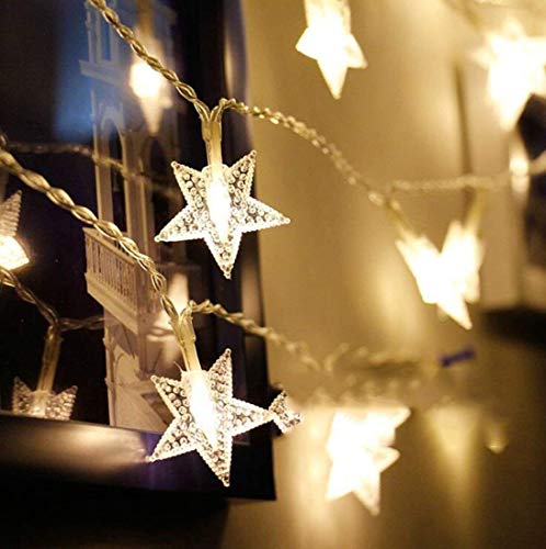 Book Cover HuTools Twinkle Star Lights 16.5Ft 50 Star LED Lights Fairy Lights Battery Operated String Lights for Bedroom Star Lights for Patio Outdoor Decor Teepee Lights for Tent, Warm White