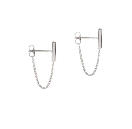 Book Cover Minimalist Bar Earrings with Chain Dangle Earrings 925 Sterling Silver Stud Earrings