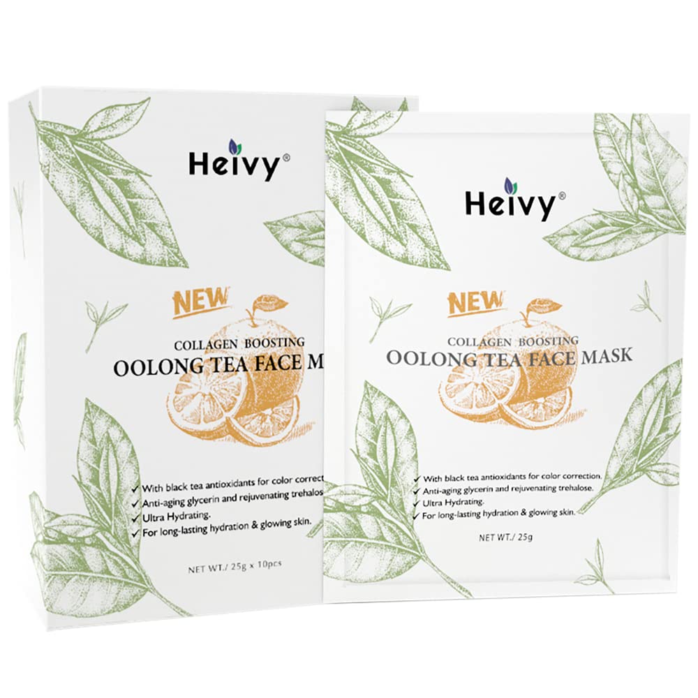 Book Cover Heivy Collagen Boosting New Oolong Tea Mask, Long-lasting Hydration Facial Mask, Collagen Sheet Mask That Boost Your Skin Elasticity (1 pack) 10 Count (Pack of 1)
