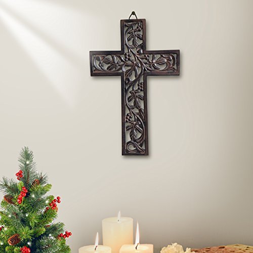 Book Cover Wooden Wall Hanging Cross Handmade Antique Design Religious Altar Home Living Room Décor Accessory (Design 1)