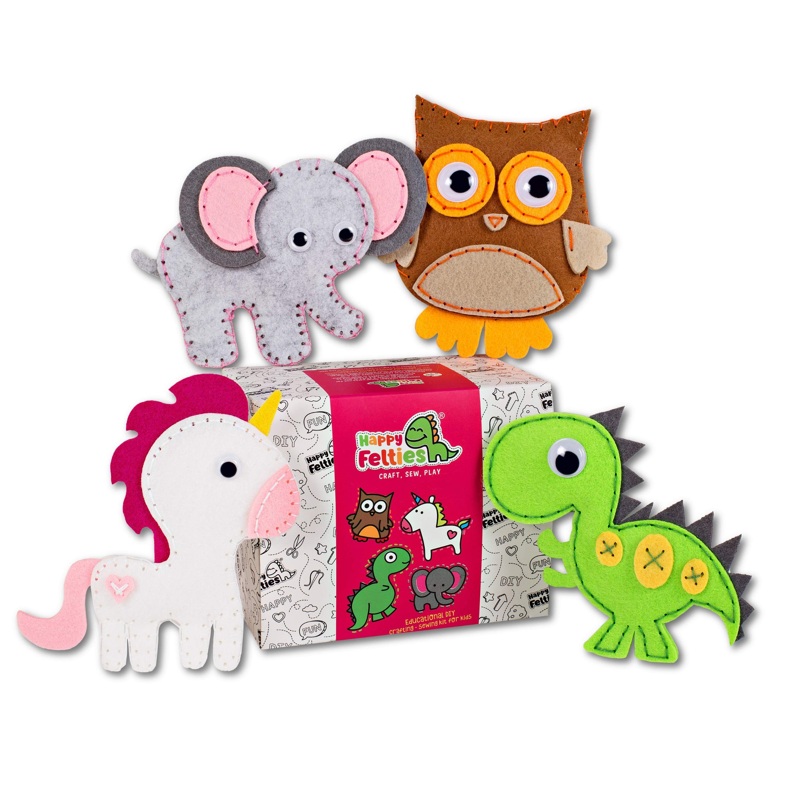 Book Cover Happy Felties - Dreamland Buddies - Felt Animal Crafting Sewing Kit and Animal Crafts - Fun DIY Stuffed Animal Sew Kits for Kids Boys and Girls - Beginner Friendly