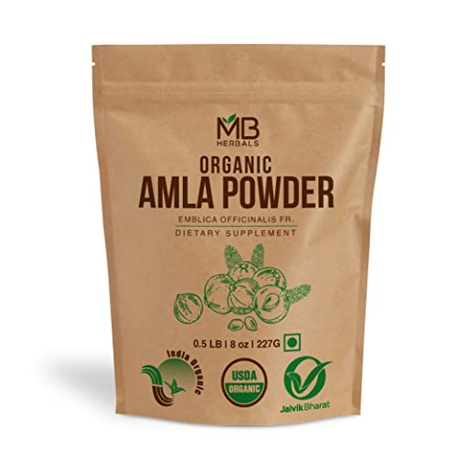 Book Cover MB Herbals USDA CERTIFIED ORGANIC De-Seeded Amla Powder 8 oz | 0.5 lb | 227g | Amalaki | Wild Amla Berries Powder | Non-Irradiated | Raw | Non-GMO | Gluten-Free | No-Preservatives