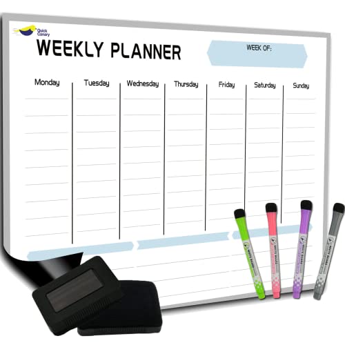 Book Cover Magnetic Weekly Dry Erase Board Calendar Whiteboard- Latest Premium Nano Technology Stops Stains- 17x12” Whiteboard Calendar for Fridge- 4 Fine Tip Markers and Large Eraser- Weekly Planner White Board